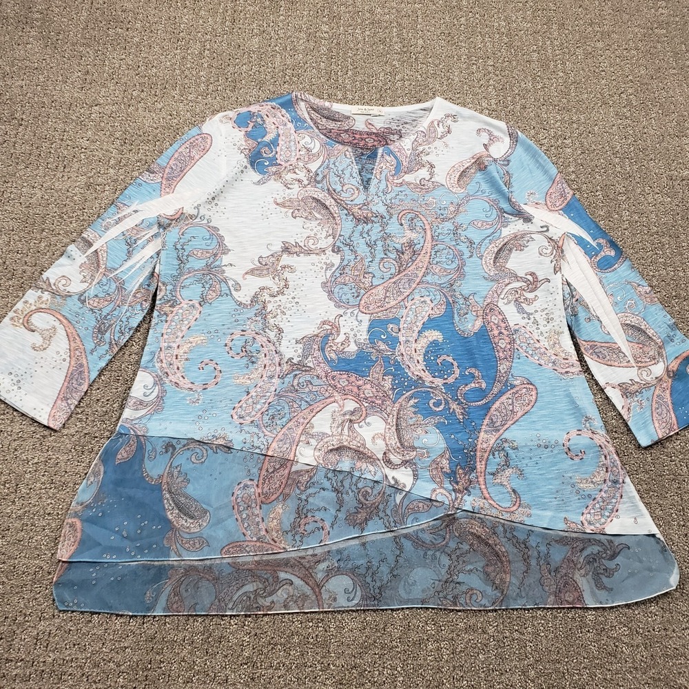 JESS & JANE Shirt/Top Womens 1X Paisley Y2k Fairy Boho Sheer Flowy